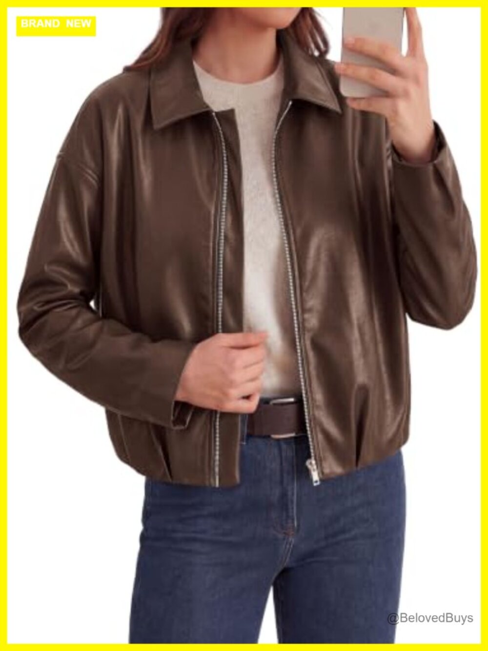 Women's Faux Leather Moto Jacket Zip Up Cropped Coat